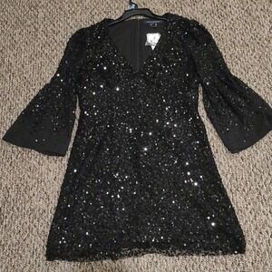 French Connection Black Sequin Long Sleeve Shirt Size 12 NWT (Style 71rbv)